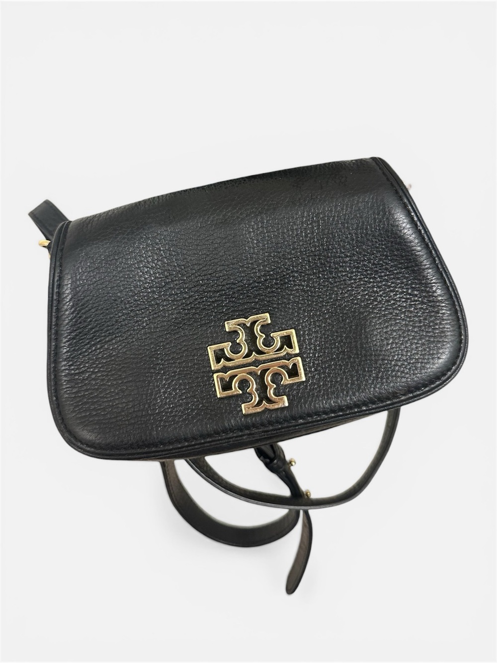Tory Burch Black Pebbled Leather Crossbody with Gold Logo Accent